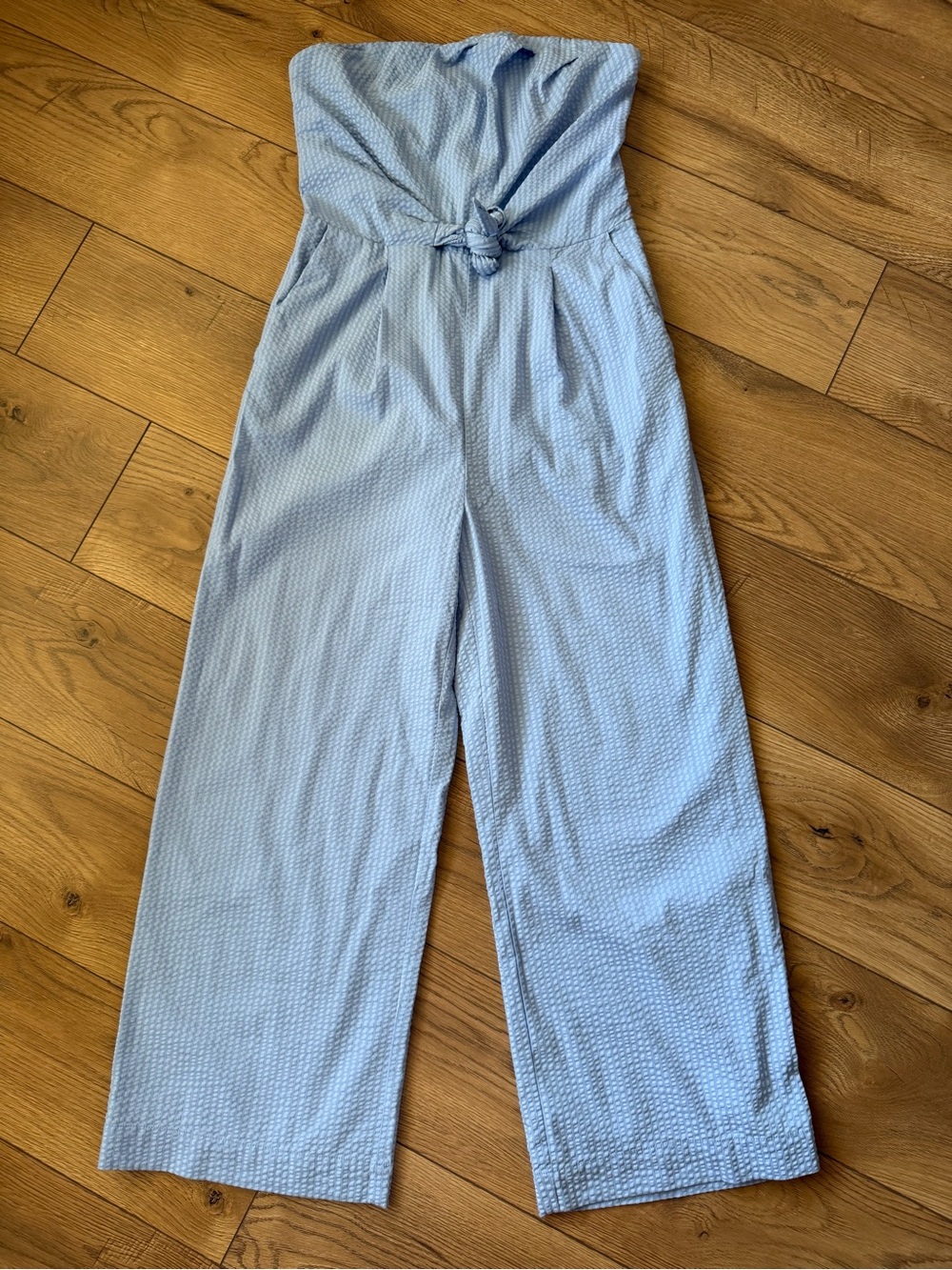Vineyard Vines Strapless Light Blue Wide-Leg Jumpsuit